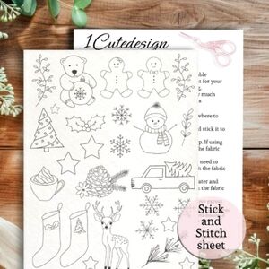 Christmas stick and stitch embroidery pattern, gingerbread man, snowman, pattern